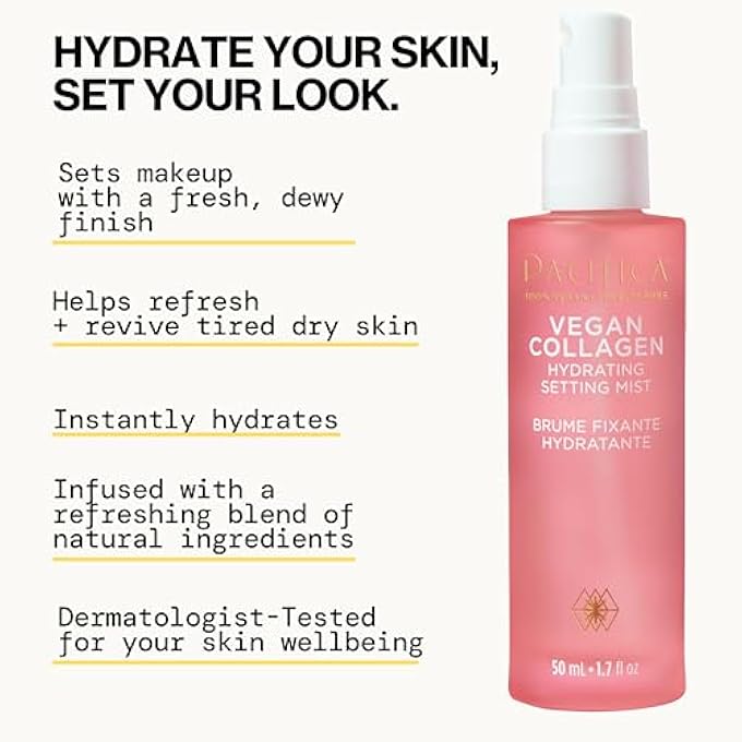 Pacifica BEAUTY VEGAN COLLAGEN HYDRATING SETTING MIST, MAKEUP SETTING SPRAY, VITAMIN C, CUCUMBER, DEWY FINISH, HYDRATING MIST, LONG LASTING, FACIAL SPRAY, FACE SPRAY, SKIN CARE, 1.7 FL OZ (1 COUNT) - Image 3